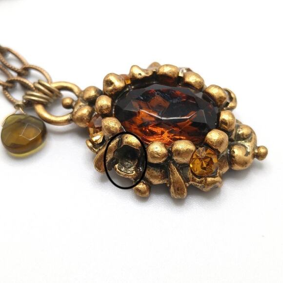 Express Topaz Rhinestone Pendant Necklace Gold Tone Ribbon Chain - Picture 10 of 10